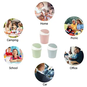 SURUIHK Super Cute Desk Trash Bin Blue & Green Small Garbage Can with Swing Lid for Office Home Camping Picnic School Car Value Pack 2 Colors 120 Bags