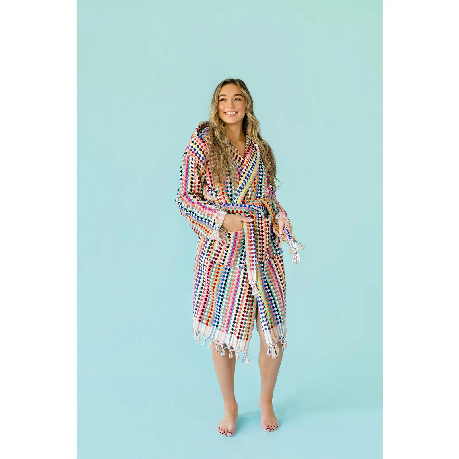 Rainbow Pom Pom Bathrobe 100% Turkish Cotton
