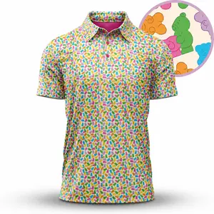 Bogey Bros Men’s Colorful Gummy Bear Golf Polo Shirt – Fun Retro Candy Print Performance Polo for Golf, Casual Wear & Summer Style