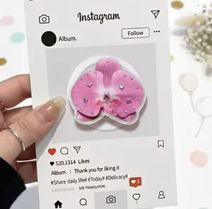 Pink Rhinestone Orchid Phone Grip Magsafe, Pearl Orchid Flower Phone Holder, Funny Phone Holder, Cartoon Animal Kindle Grip, Gift for Girls Boys