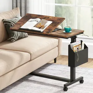 Tribesigns Adjustable End Table with Wheels, Laptop Side Tray for Sofa & Bed, Includes Drawing Board & Side Pocket, Rustic Brown