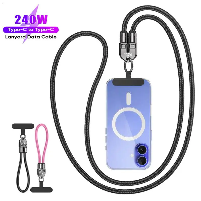【Summerfinds】Joytutus 2-in-1 Adjustable Mobile Phone Lanyard - 240W Fast Charging 7mm USB-C Cable, Durable Nylon Crossbody & Wrist Straps, Portable Holder for iPhone, Samsung, Earbuds, Travelers