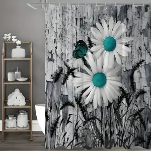 Teal Daisy Shower Curtain - Water-Repellent And Leak-Resistant, Mold And Mildew Resistant For