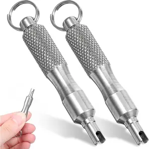 2 PCS Valve Core Removal Tool Keychain, Stainless Steel Tire Valve Stem Tool Portable Valves Core Disassembly and Repair Tools for Bicycle Car Motorcycle Repair Install Accessory,Free Shipping