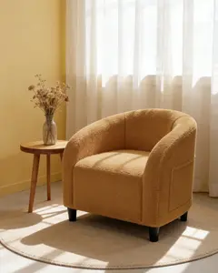 Gaomon Boucle Fabric Accent Barrel Chair, Compact Sherpa Look Furry Armchair with Curved Arms & Round Back, Suitable for Living Room & Office (Yellow)