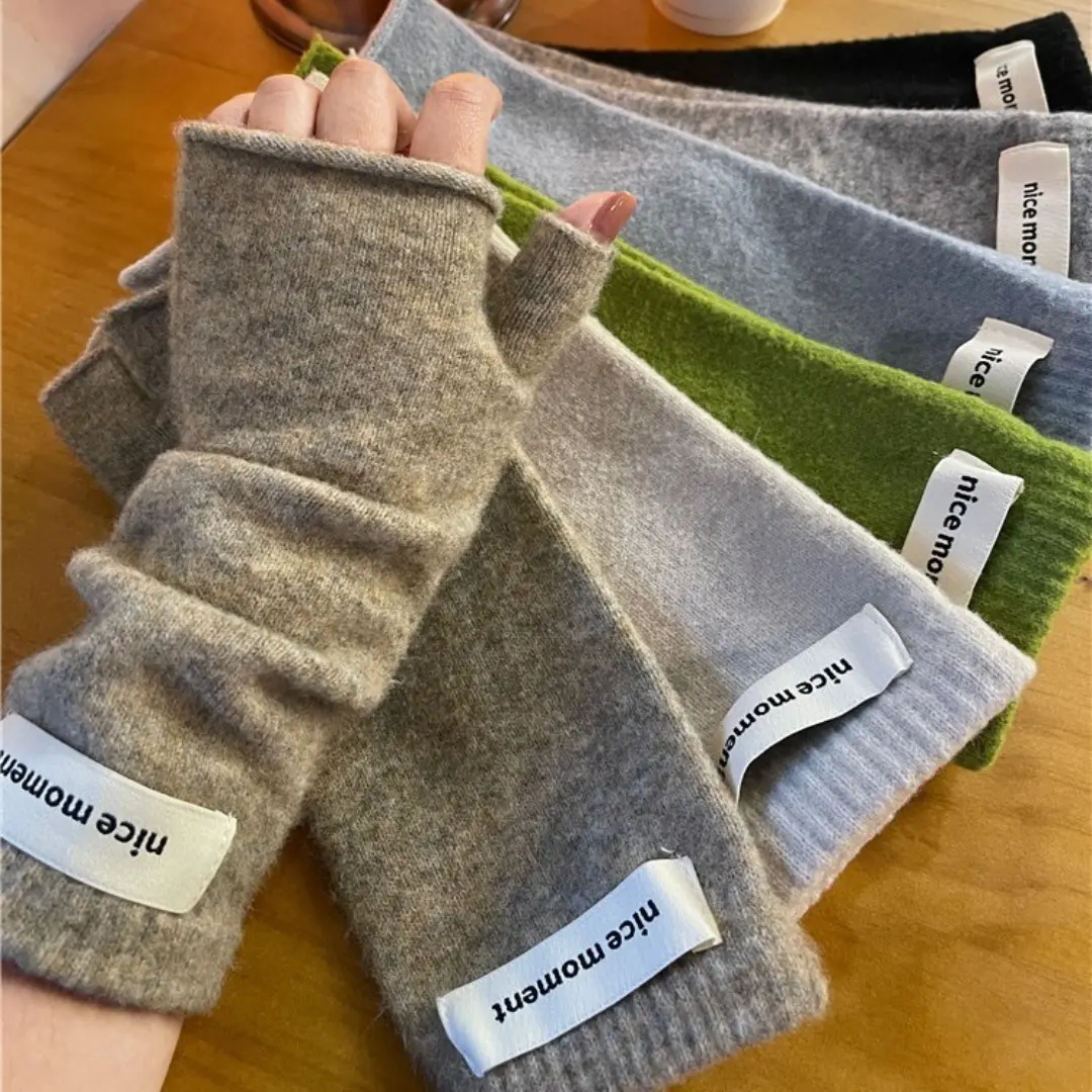 Women's Seamless Knit Half-Finger Gloves - Korean Fashion Gloves, Autumn-Winter Cold-Hardy Imitation Cashmere Fashion Accessories, F-Tip, Flexible, Form-Fitting, F-Tip Women's Gloves backtoschool