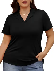 HEEKPEK Women's Plus Size Polo Shirts - Short Sleeve, Collared V-Neck, Basic, Soft Business Casual Tops for Summer, Plus Size Tops, XL-4XL