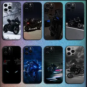 Cool Sport Motorcycle Print TPU Phone Case for iPhone 17 16 15 14 13 12 11 PROMAX, Classic Straight Edge Soft Black Cover with Precise Cutouts