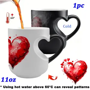 A Heart-Shaped Magic Temperature-Changing Ceramic Mug, Drinkware, Transforming from Hot to Cold Drinks, White cup body and heart-shaped petal design, Making It a Perfect Gift for birthday, Valentine'S Day, Mother's Day, Christmas
