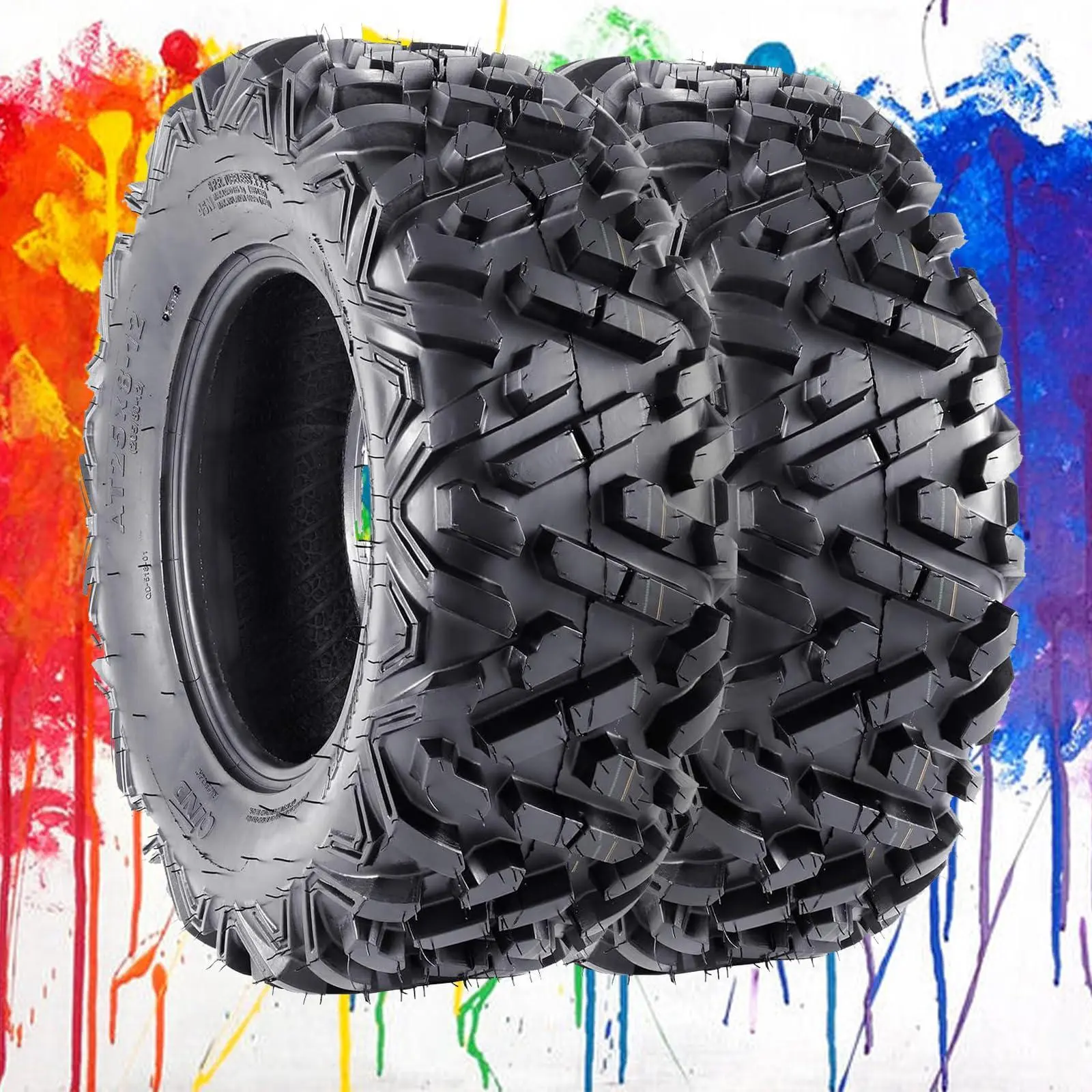 25x10-12 ATV/UTV Tires 6PR, All Terrain 15mm Tread Depth 25x10x12 Trail Sand Mud Stream Off-Road Tires, Tubeless Set of 2