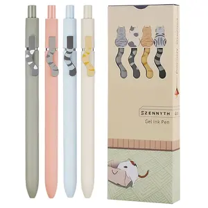 4-Piece Cat Tail Click Pen Set, Creative Writing Pens, 0.5mm Ink, Cute Kitty Design, Ideal for Cat Lovers, Handwriting Aesthetic, Cute Office Pen