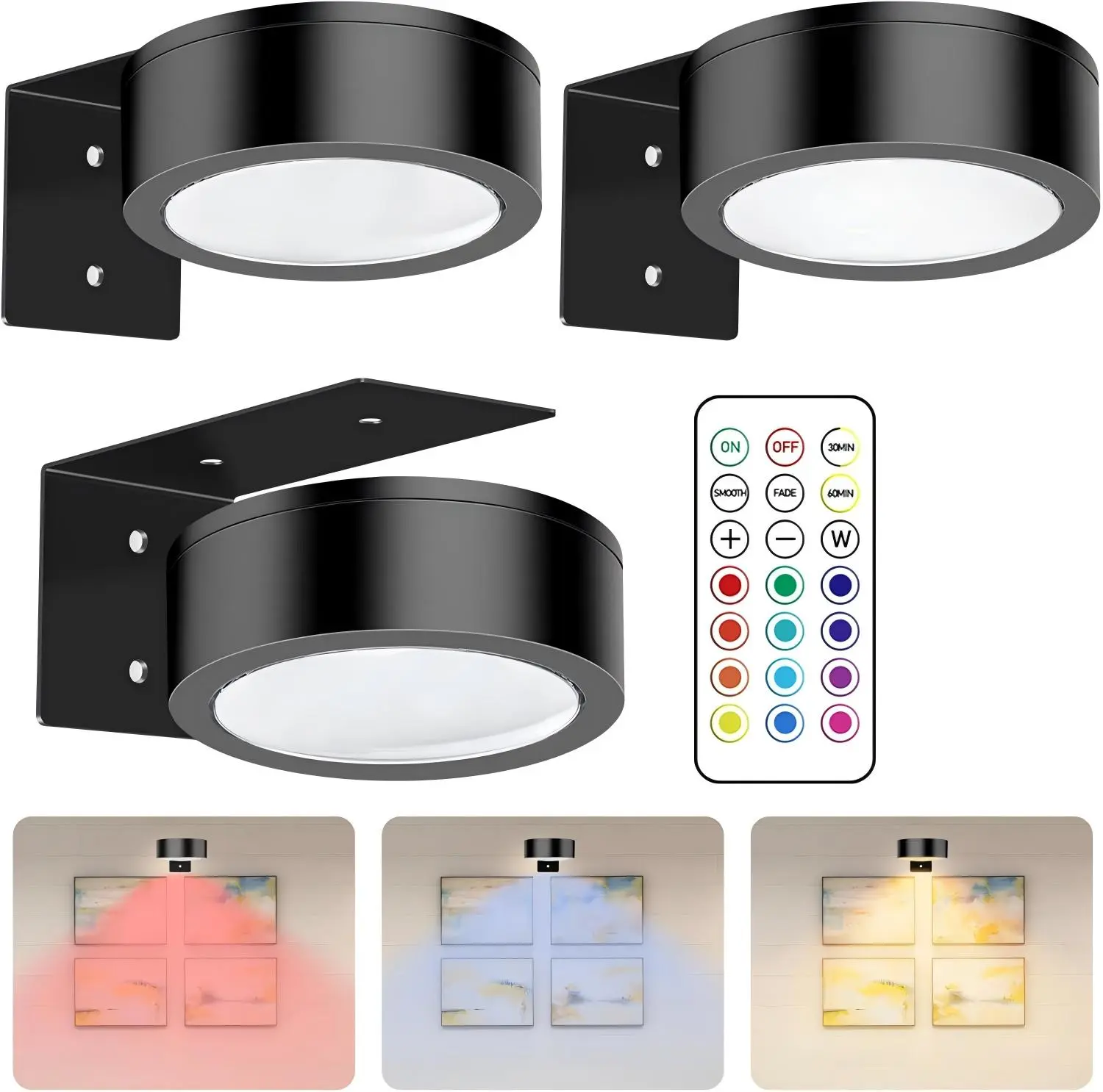 2 Pack Battery Operated Wireless Picture Light With Remote Control, RGB 13 Color Magnetic LED Art Display Light, Dimmable Black Frame Lighting For Wall Decor And Gallery Artwork
