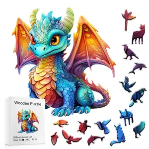 Colorful Baby Dragon Wooden Puzzle 5A Difficulty Whimsical Fantasy Jigsaw for Kids & Adults A3 A4 A5 Size