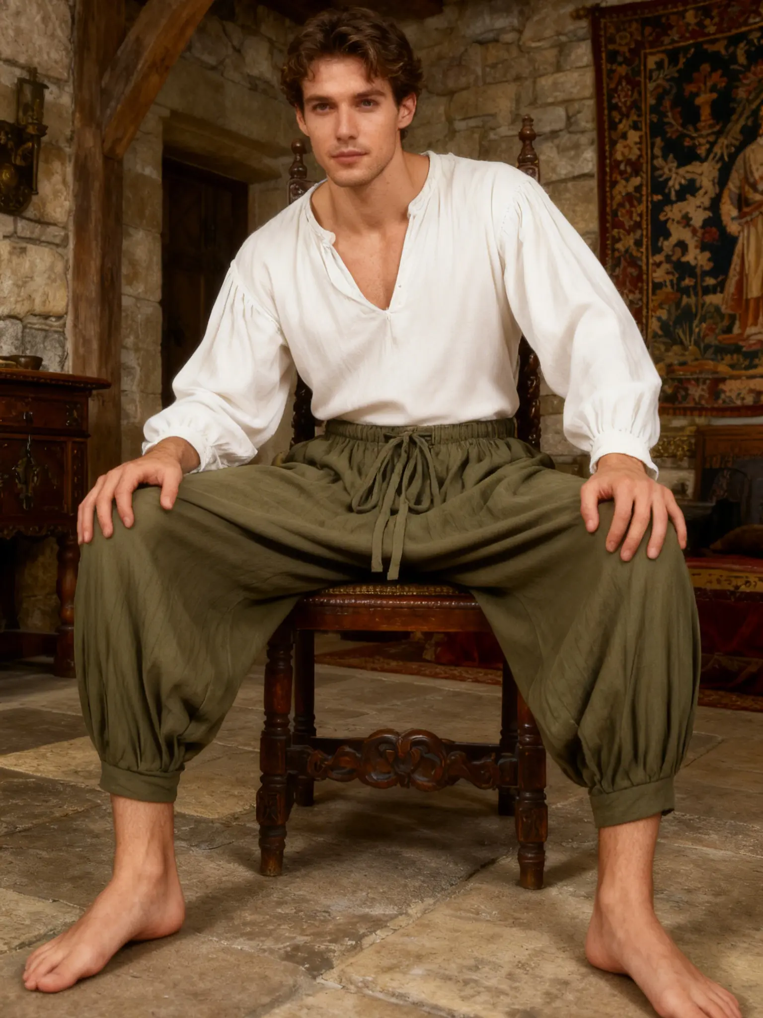 Men's Medieval Pirate Pants Linen Renaissance Viking Costume Trousers Baggy Harem Linen Pants for Cosplay#MedievalFashion #RenaissanceFestival #LARPClothing #HistoricalFashion #MenCostume #CottageCore #SummerVibes