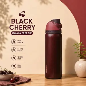 Owala Freesip 32oz Black Cherry Insulated Water Bottle Leakproof Straw Bottle, BPA-Free, Beach & Outdoor Sports Bottle