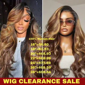 [Wig Clearance Sale] Suntuhair 20-32inch Balayage Highlight Brown Body Wave Wig 200 density Human Hair Full 13x4 HD Lace Front Pre Plucked Hairline and Bleached Knots Affordable Wigs For Black Women, Natural Looking Wig, Heat Resistant,summervibes