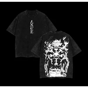 Retro Heavy Portgas D. Ace One Piece Anime Double Printed Vintage Washed Tee Unisex Oversize Anime Manga Heavyweight Cotton T-Shirt Ace Fan Anime Clothing