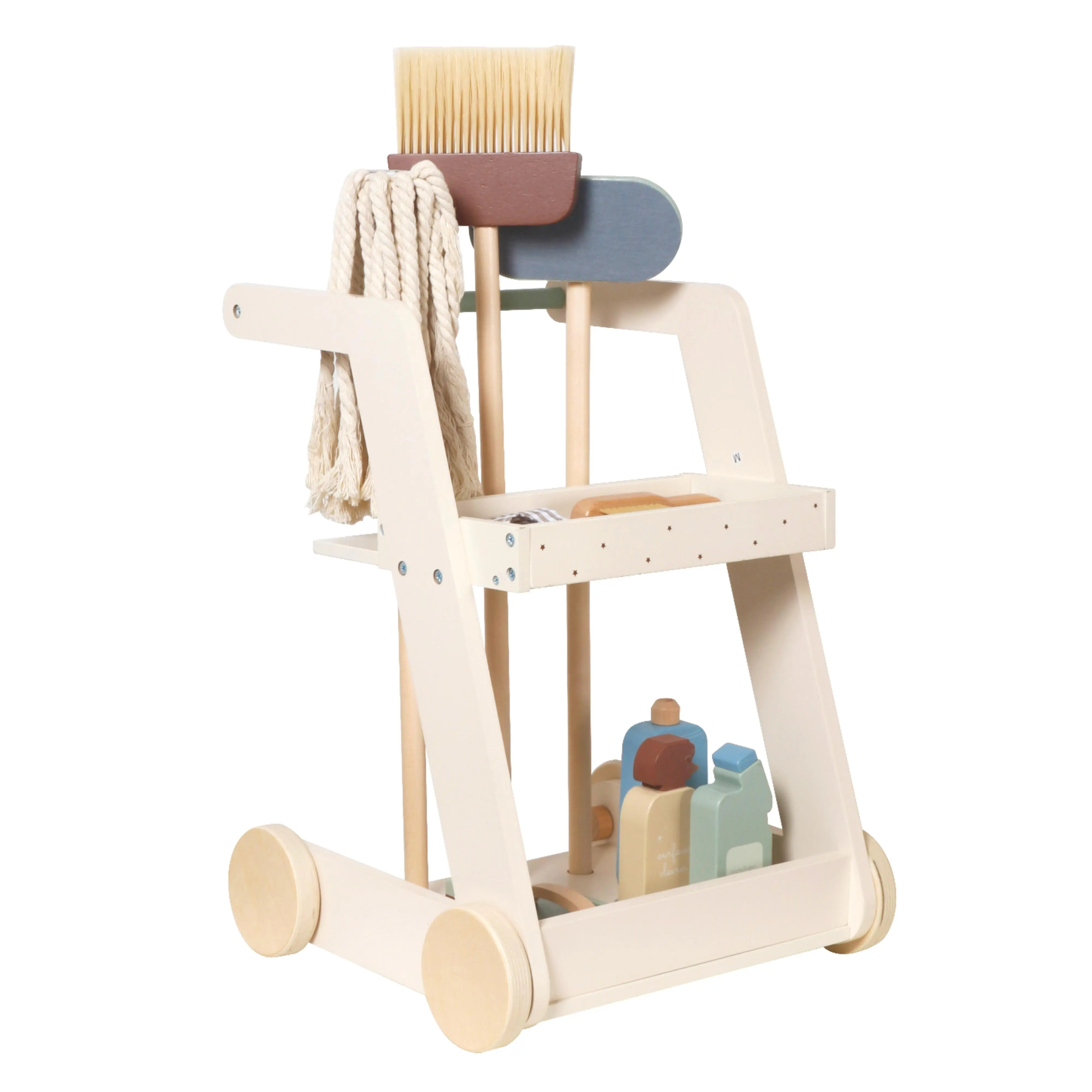 Montessori Wooden Cleaning Playset for Kids - Montessori Household Toys, Pretend Play Housekeeping Cart with Mop, Broom, Brush, Cloth, Cleaning Bottles, Educational Role Play Toy for 3+ Boys Girls