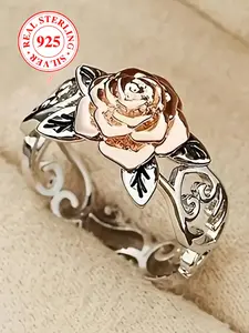 S925 Sterling Silver Fashion Flower Design Statement Ring, Fashion Promise Ring, Fashion Jewelry for Party, Daily Clothing Decor, Trendy All-match & Exquisite Jewelry for Birthday Gift