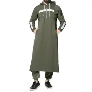 Middle East Ethnic Men Hooded Robe Ramadan Eid Muslim Dress Arab Thobe Islamic Kaftan Dubai Turkish Clothes Casual Fit Kurta Maxi Modesty Modern Daily