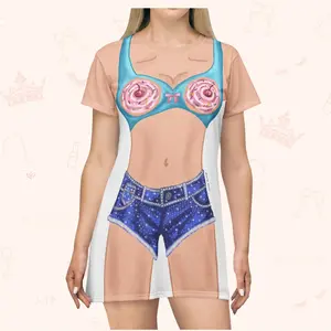 Cupcake Dream T-Shirt Dress - Soft Stretchy Fabric, Loose Fit - Easy Costume for Lounging, Concerts, Parties, Bachelorettes and Beachwear