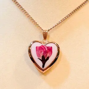 Catalina Rose Locket - Heart Shaped Pendant with Rose Design Necklace
