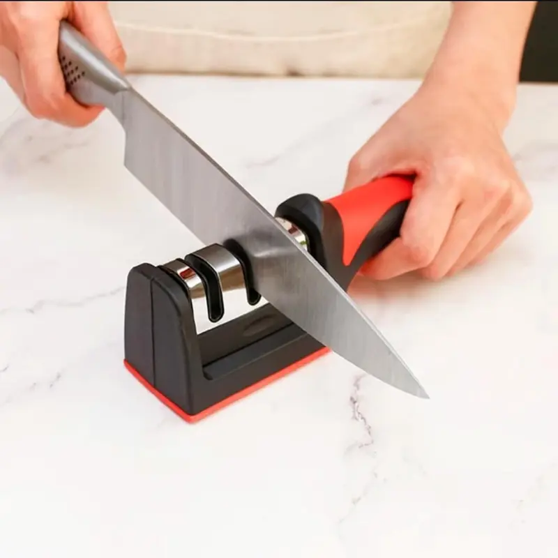 1pc 3-Stage Design Handheld Knife Sharpener - Compact, Ergonomic Kitchenware with Durable Tungsten Steel Blades, Non-Slip Bottom, Quick Sharpening for Knives/Scissors, Easy-to-Use Home Cooking Gadget