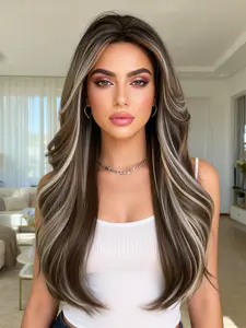 Deep Middle Part Synthetic Wig, Glueless Curly Wig, 20 Inch Long Curly Blonde Highlights, Women's Daily Wear, Party, All Occasions