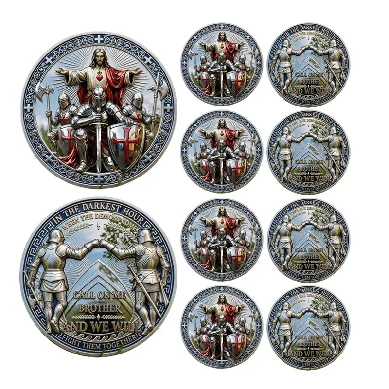 10pcs Religious Knights Templar Souvenir Coin with Crusaders Commemorative Coin, Inspirational Religious Challenge Coin for Brothers And Faith Gifts