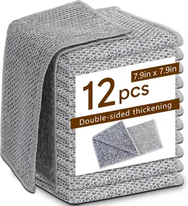 12Pcs New Upgrade 2-Layer Non-Scratch Wire Dishcloth Double-Sided Thickening Dishwashing Rags for Wet Dry Kitchen Cleaning Dish Rags for Cookware Sinks Dishes Stove