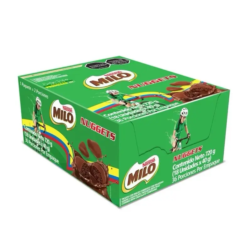 Nestlé Milo Nuggets Crunchy Chocolate Covered Nuggets Box 18 Individual Packs 40g Each 720g Total Nestlé Milo Nuggets Crunchy Chocolate Covered Nuggets Box 18 Individual Packs 40g Each 720g Total