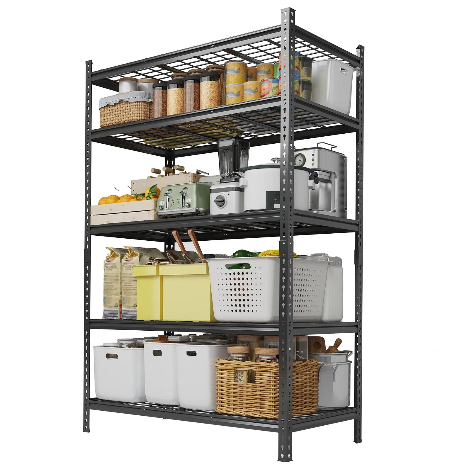 Garvee Garage Shelving 2000 LBS Storage Shelves Adjustable Metal Shelving Unit Heavy Duty 5 Tier Metal Shelves for Garage Kitchen Pantry Warehouse Basement, 48 in W × 24 in D × 72 in H