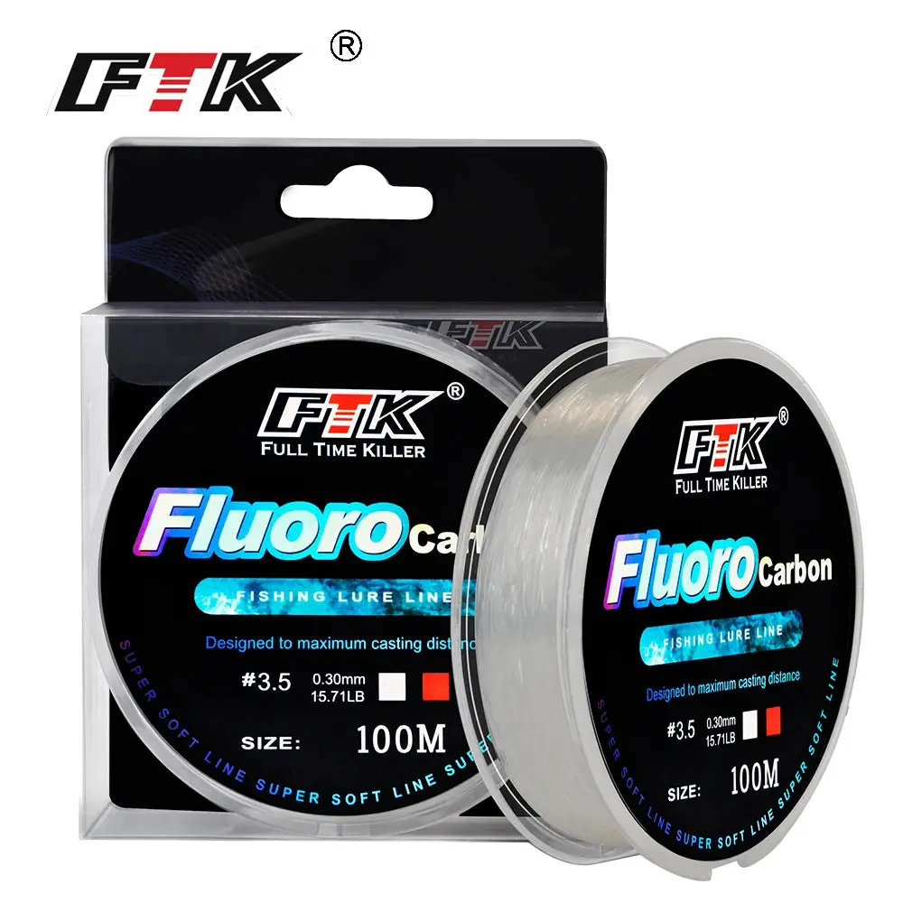 FTK High Strength Fishing Leader Line, 100m Fluorocarbon Fishing Lines with Varied Diameter – 4.13-34.32 lb Test, Functional