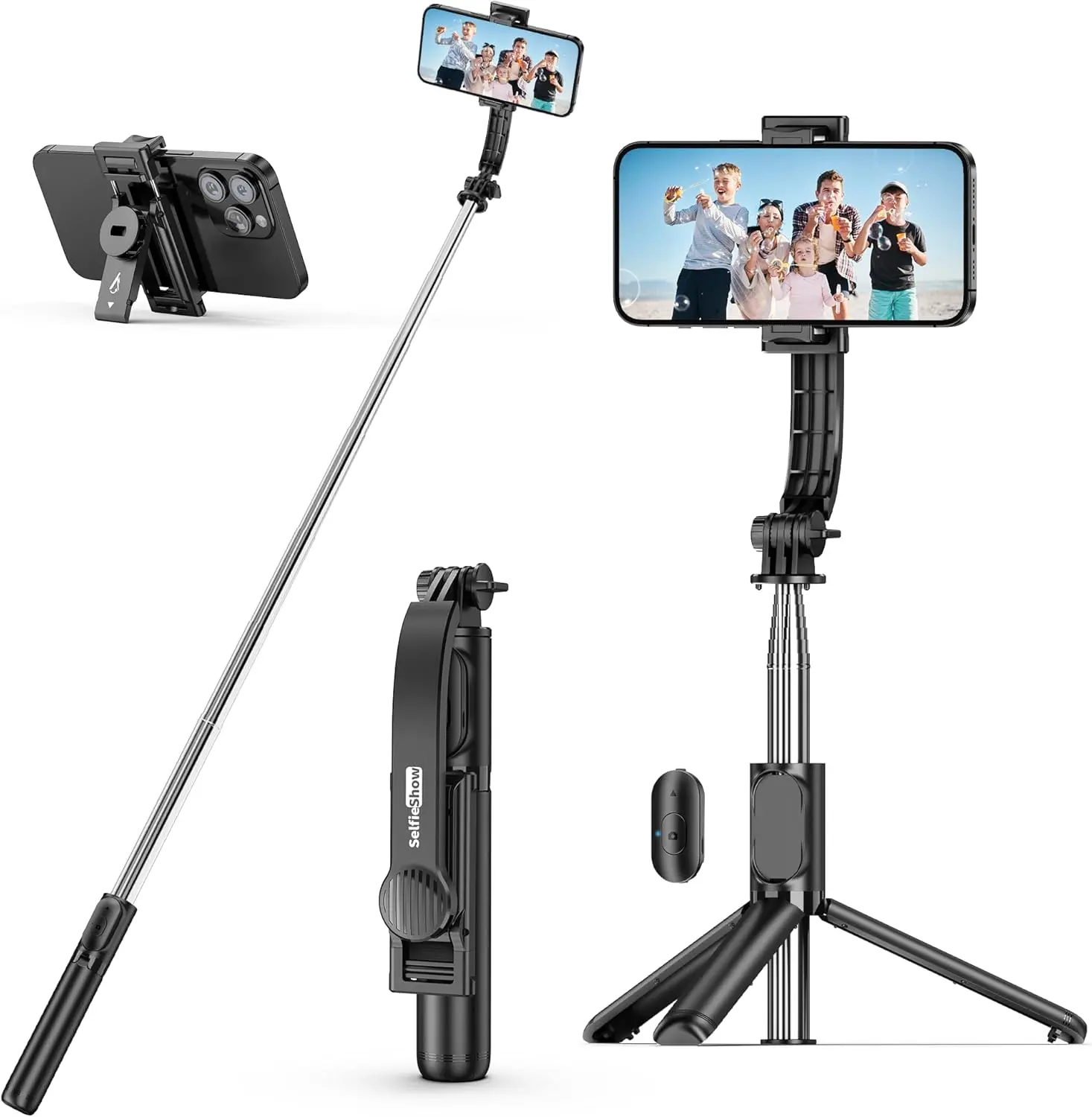Adjustable Selfie Stick Tripod with Fill Light, Wireless Remote Control, Extendable Stand for iPhone, Android, Smartphone, Cellphone – Ideal for Recording, Vlogging, Travel