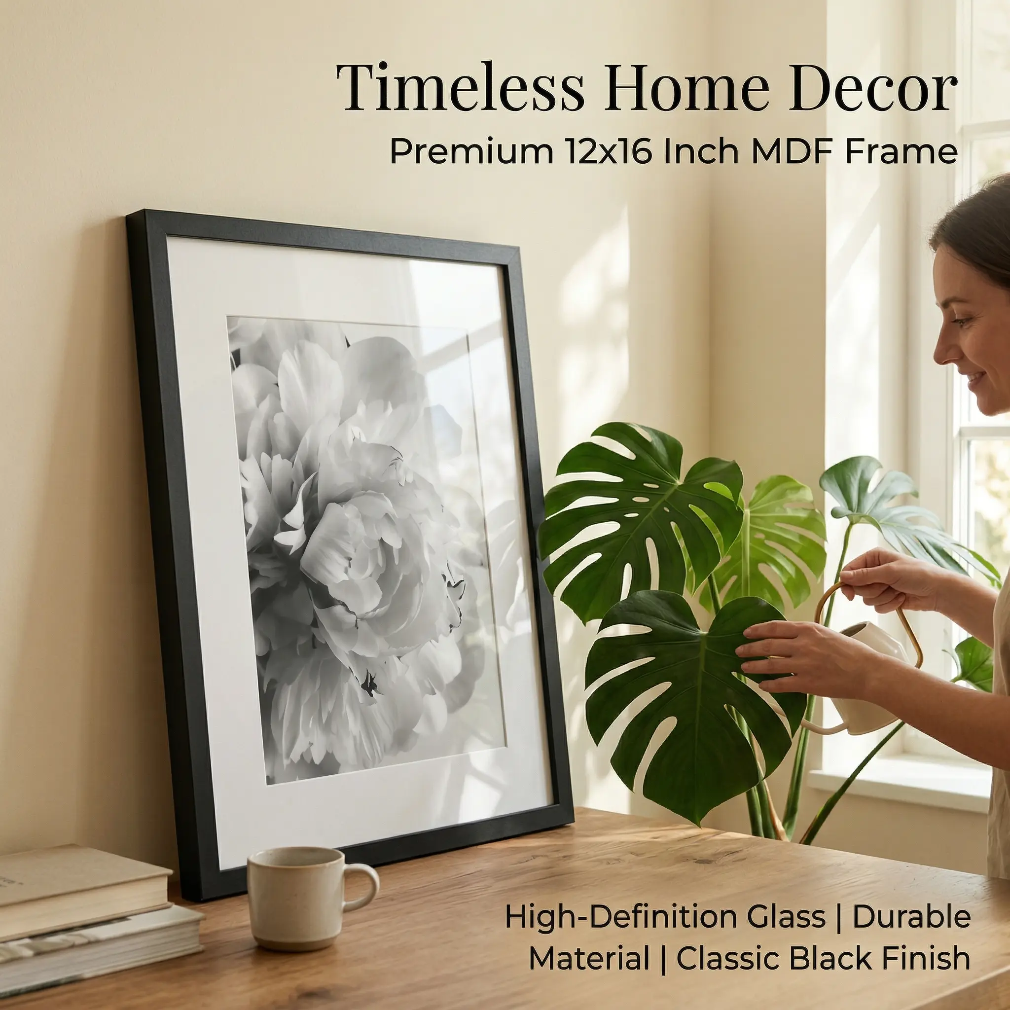 Vintage Home Decor Frame 12x16 inch MDF Photo Frame with High-Definition Glass| Large Black Gallery Wall Picture Frame for Art & Portraits| Minimalist Home Decor