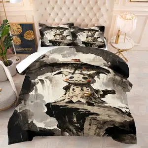 Ink wash Pikachu pattern, including 1 blanket and 1 or 2 pillowcases without pillowcases, suitable as daily holiday birthday gifts, soft children's and adult bedroom decorations