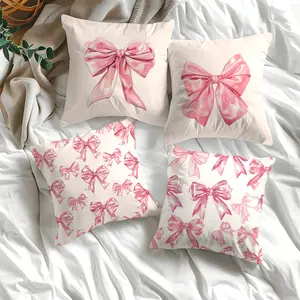 4PCS pink bow pillowcase (19.68in * 19.68in) fashionable and simple style pillowcase, used for home decoration in living rooms, sofas, and bedrooms (single-sided pattern) (no pillow core) pattern