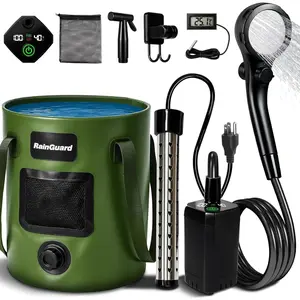 Portable Camping Shower| 5.3/6.6 gallons.Foldable Bucket, 6000mAh Rechargeable Shower Pump, 6' 7" Filtered Shower Head, Summer Beach Outdoor Showering Hiking Pet Bath RV Car Wash Water Plant