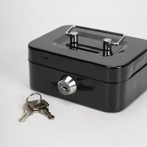 Secure Metal Cash Box with Key Lock - Compact Deposit Safe with Top Handle for Daily Office Use and Coin Savings, 4.5x3.8x2.3 inches, Adult Penny Bank, Cash Register, Security Safe Box