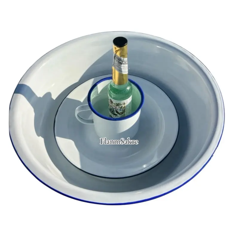 FlanmSakre Spiritual Cleansing Basin Ritual Set – White Enamel Cup, Plate & Florida Water