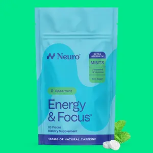 Neuro Spearmint Extra Strength Energy & Focus Mints (90 Pieces) - Sugar Free with Natural Caffeine, L-theanine, Vitamin B12 & Vitamin B6 Neuro Spearmint Extra Strength Energy & Focus Mints (90 Pieces) - Sugar Free with Natural Caffeine, L-theanine, Vitamin B12 & Vitamin B6