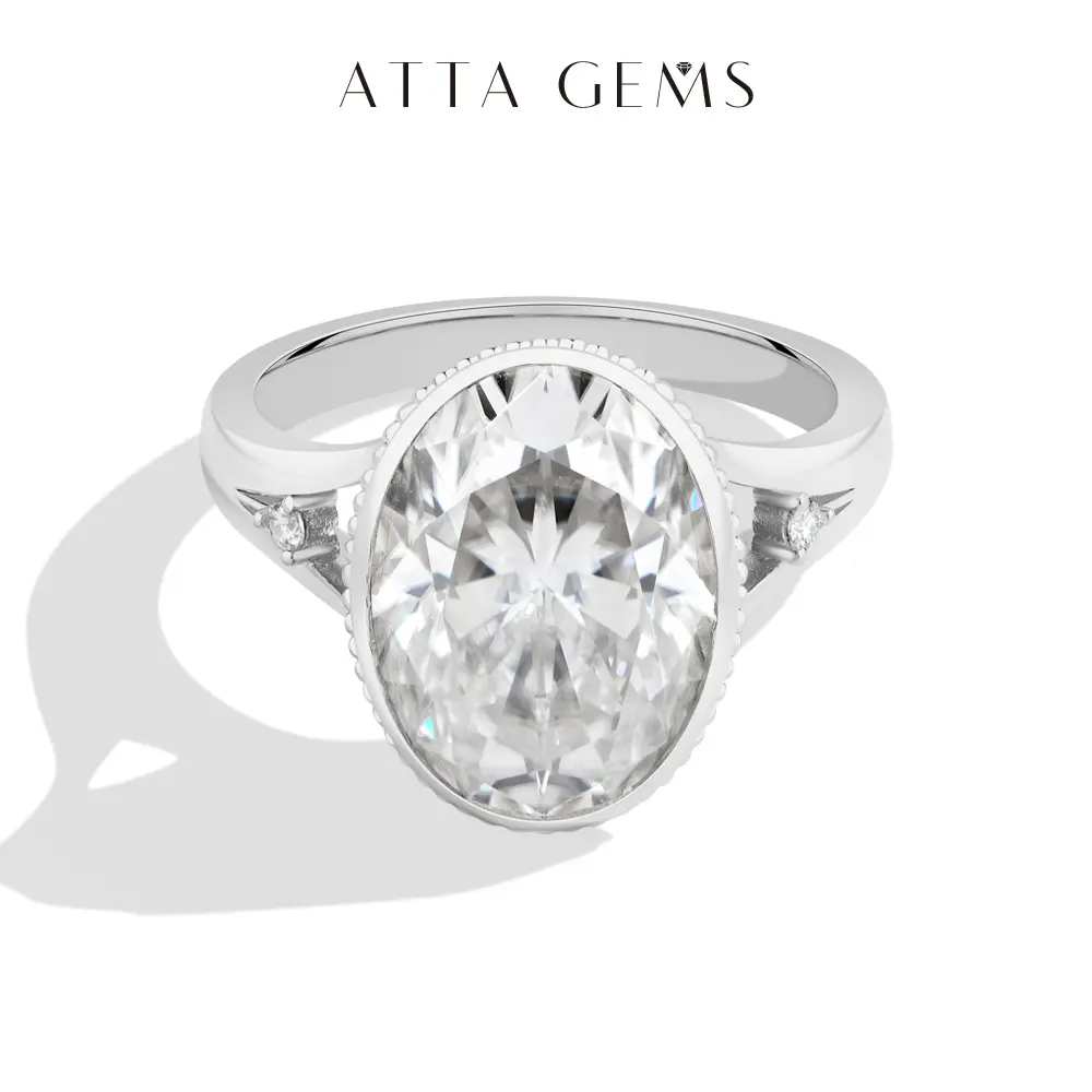 ATTAGEMS R392 Model 10CT D VVS1 Oval Cut Lab-Grown Moissanite 925 Sterling Silver Artificial Gemstone Ring for Adults - Elegant Jewelry, Wedding Ring ATTAGEMS R392 Model 10CT D VVS1 Oval Cut Lab-Grown Moissanite 925 Sterling Silver Artificial Gemstone Ring for Adults - Elegant Jewelry, Wedding Ring