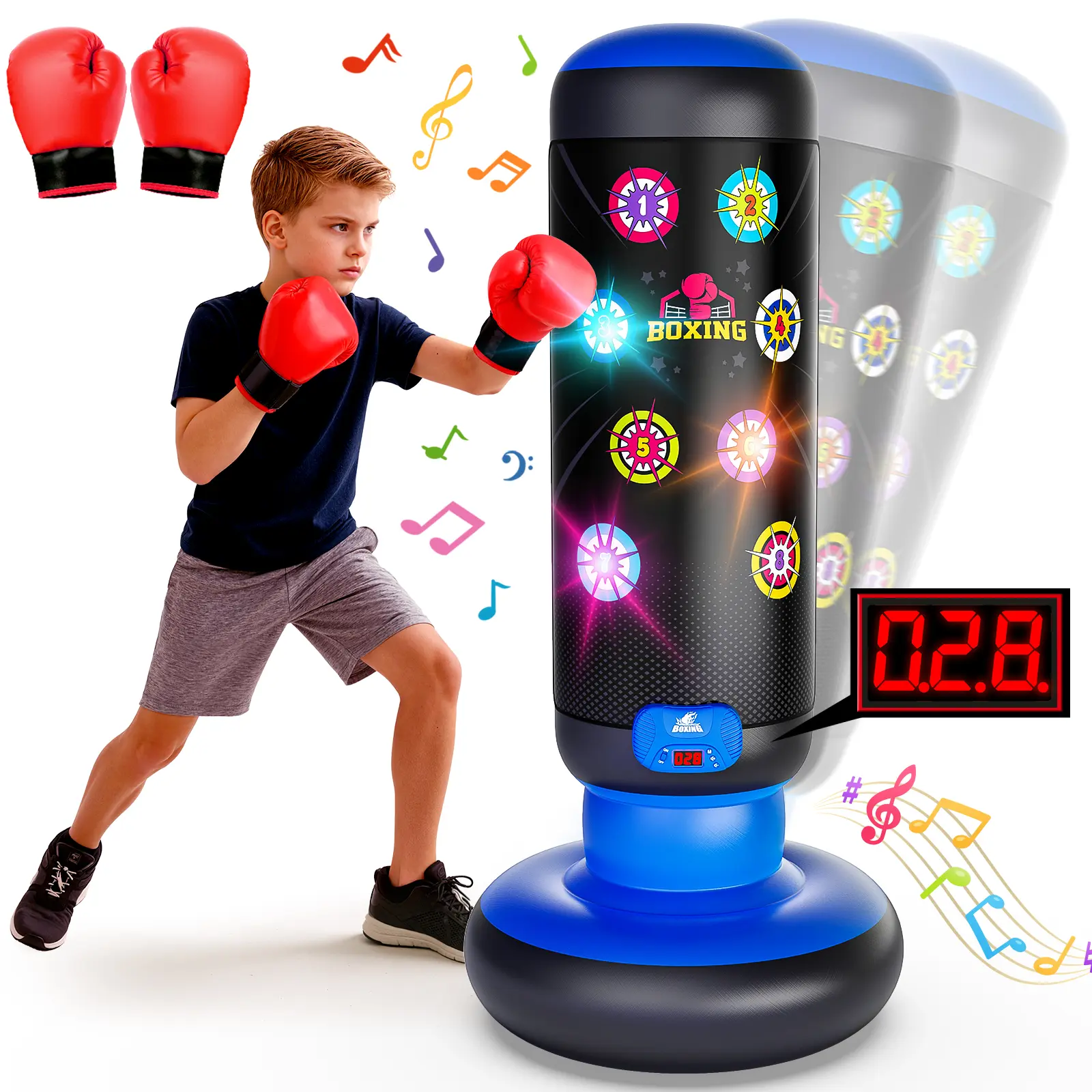 HopeRock Interactive Kids Boxing Bag Music and Light, 4 Game Modes, Scoring Feature, Practice Karate and Taekwondo, Perfect Birthday Gift for Boys and Girls 4-12