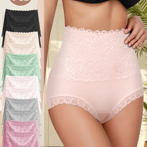 QUASTI 12PCS High Waist Lace Underwear For Women, Delicate Floral Pattern Underwear, Diverse Colors Soft & Breathable Everyday Comfort Wear Birthday Gifts For Women