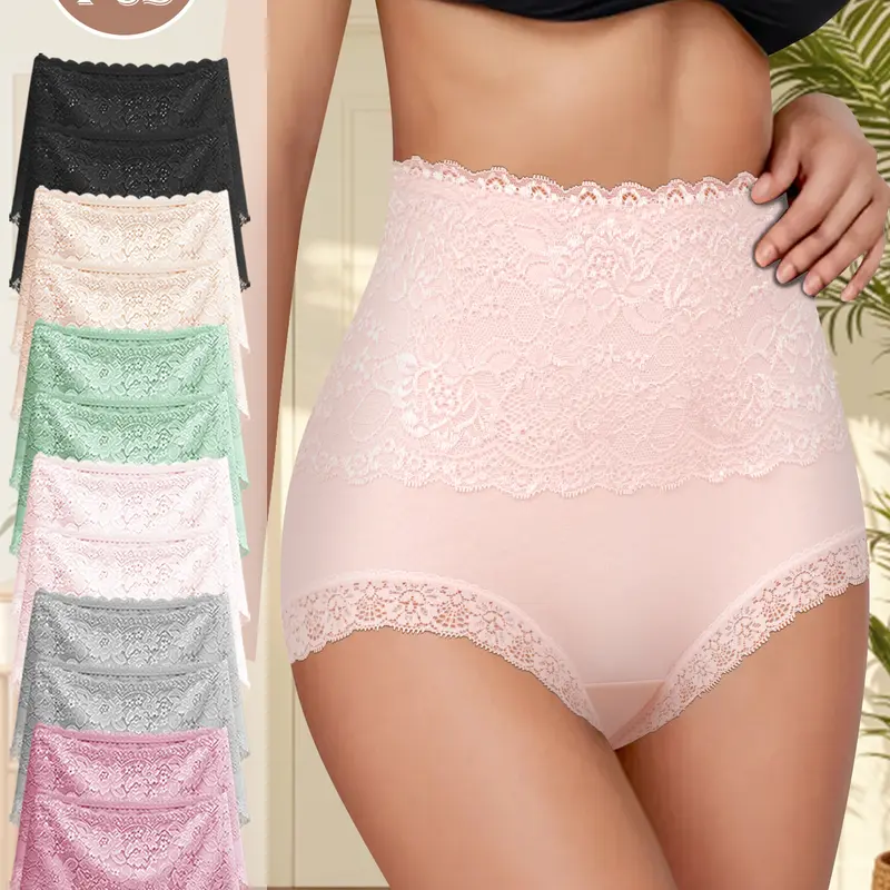 QUASTI 12PCS High Waist Lace Underwear For Women, Delicate Floral Pattern Underwear, Diverse Colors Soft & Breathable Everyday Comfort Wear Birthday Gifts For Women