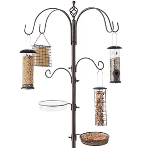 Best Choice Products 89in 6-Hook Bird Feeding Station, Steel Multi-Feeder Stand w/ 4 Feeders, Tray, Bird Bath Best Choice Products 89in 6-Hook Bird Feeding Station, Steel Multi-Feeder Stand w/ 4 Feeders, Tray, Bird Bath