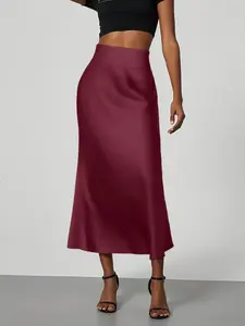 Women's Solid Color High Waist Skirt, Elegant Fashion Skirt for Party Dating Wear, Ladies Bottoms for All Seasons