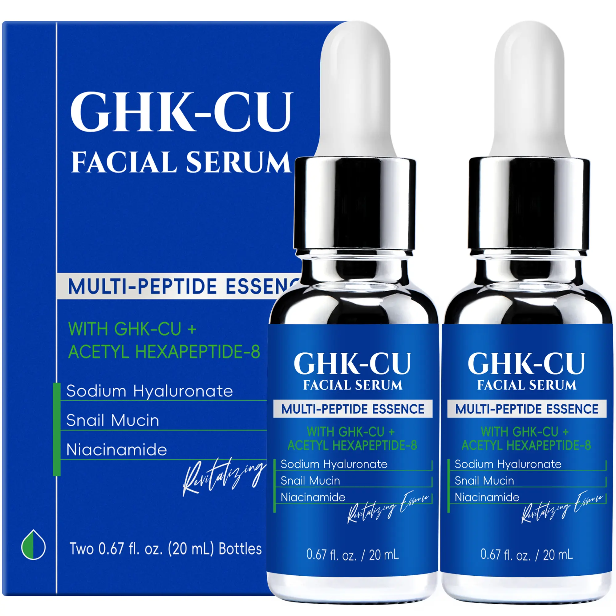 LANGCCI THE BLUE  Copper Peptides Serum for Face: Advanced Anti-Aging Serum with Multi-Peptide and Niacinamide for Fine Lines and Skin Elasticity with Hyaluronic Acid Firming Essence Moisturizing Glowing Skin Gentle Ph Balanced Skin Repair