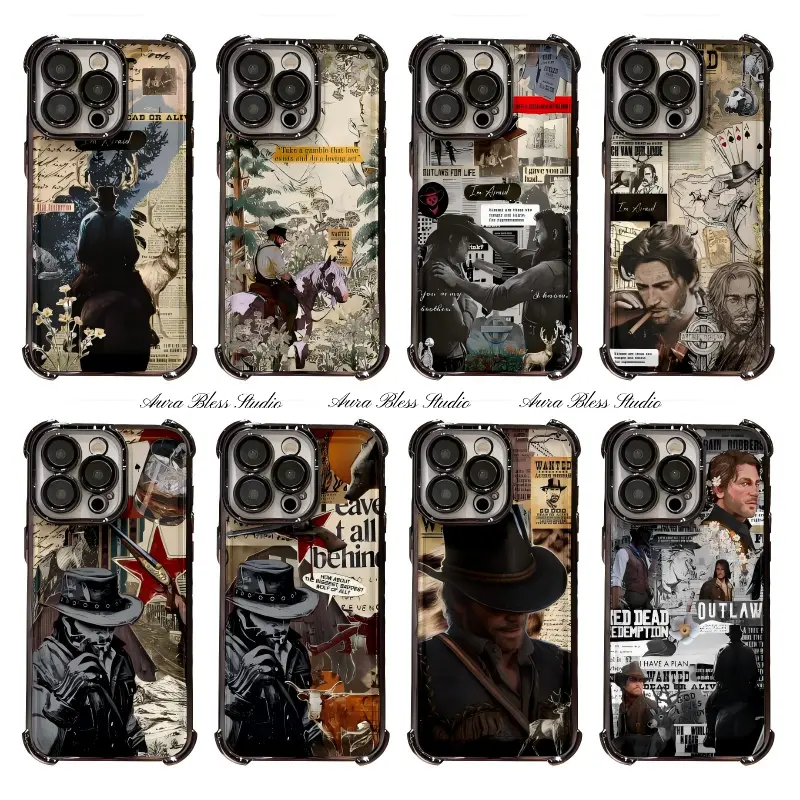 Hot Trendy Game Red Dead Redemption Painting RDR Phone Cases For iPhone 17 Promax Air 16 15 14 Pro Max Plus 13 12 11 Black Transparent Electroplate TPU Shockproof Protective Cover Gifts For Birthday Valentine Christmas Thanksgiving Halloween
