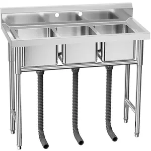 YITAHOME Utility Sink 3 Compartment Stainless Steel Freestanding Bar Sink NSF Commercial Sink for Restaurant, Laundry, Garage, Workshop Sink with Legs, Outdoor (39"x18"x37") Commercial Stainless Steel Double Faucet Sink